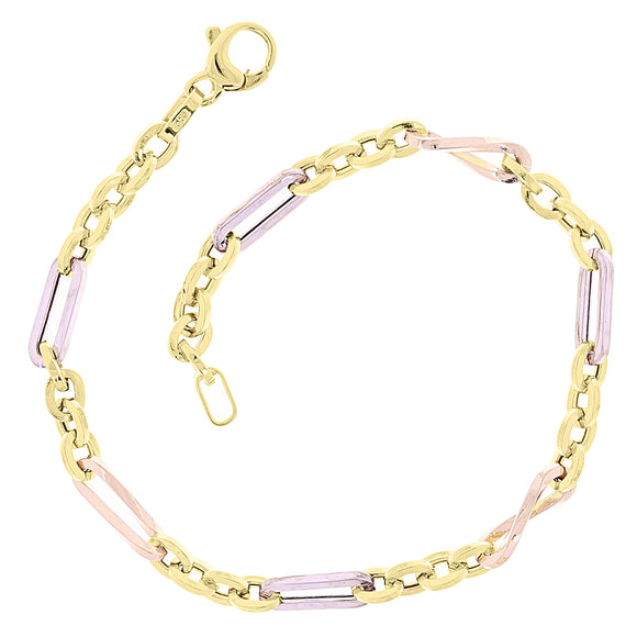 Italian 14k Two Tone Gold Oval Eternity Paper Clip Bracelet 7.5