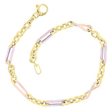 Italian 14k Two Tone Gold Oval Eternity Paper Clip Bracelet 7.5" 4mm 4.3 grams