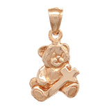 14k Rose Gold Teddy Bear Holding Cross Pendant - Rose