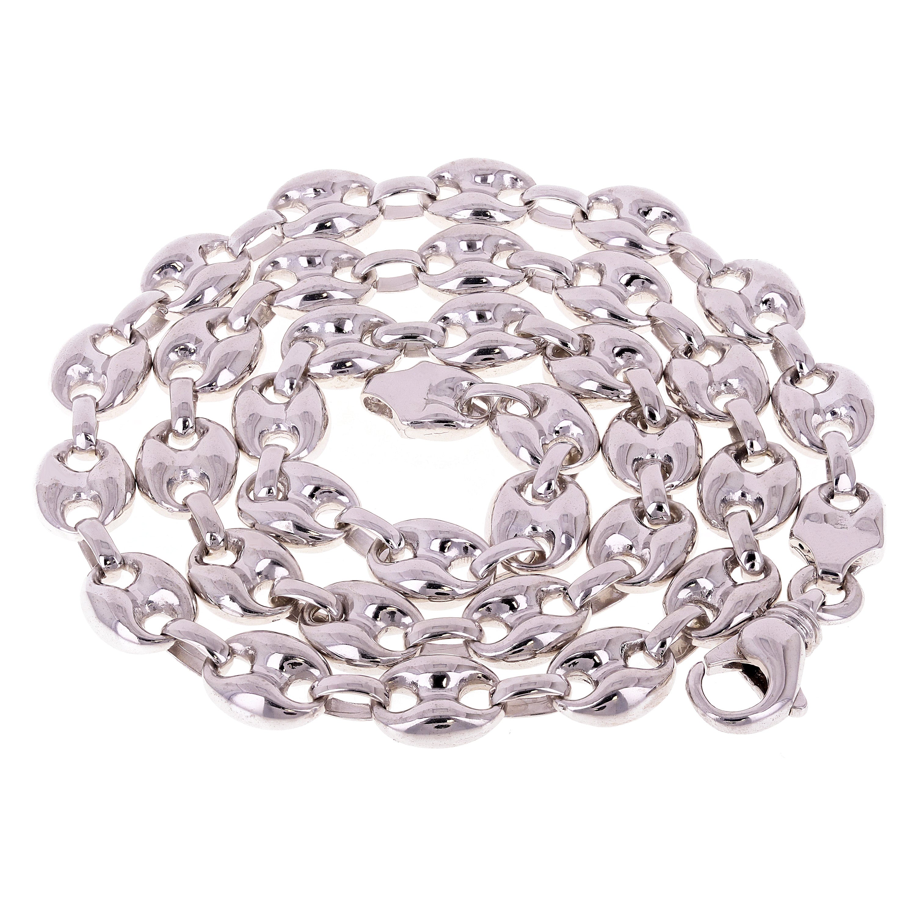 14k White Gold Solid Puffy Gucci Mariner Chain Necklace 20" 11.7mm 123.8 grams - White,20"