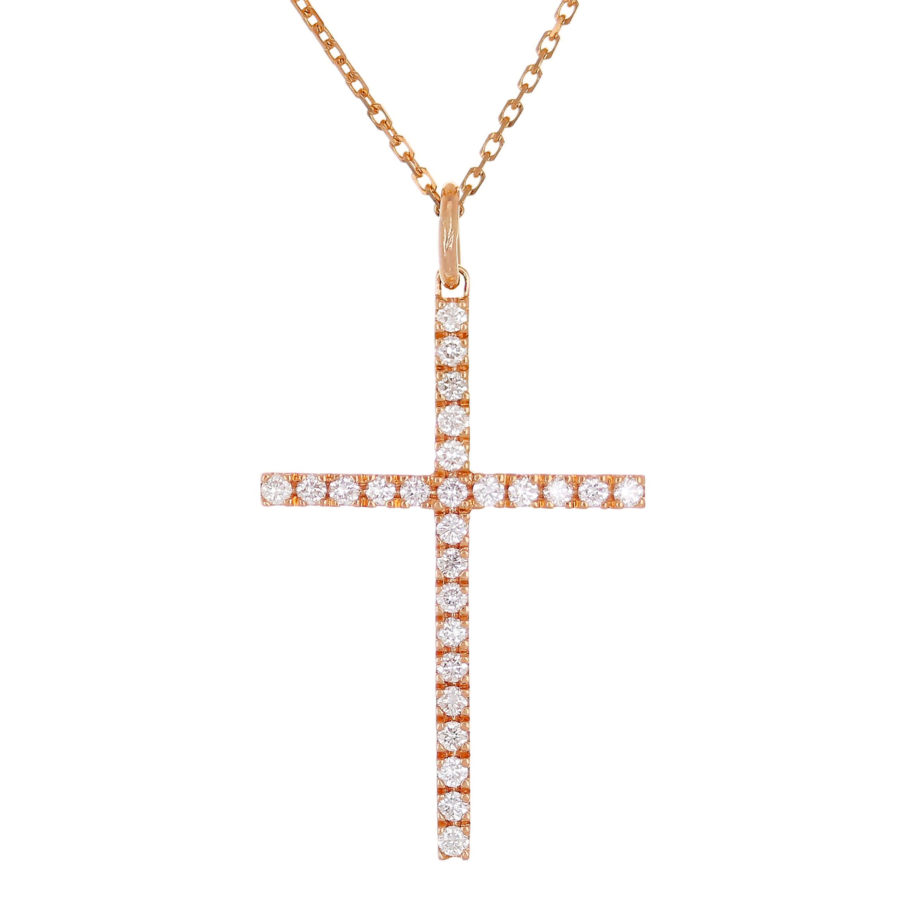 14k Rose Gold Diamond Cross Pendant - Rose