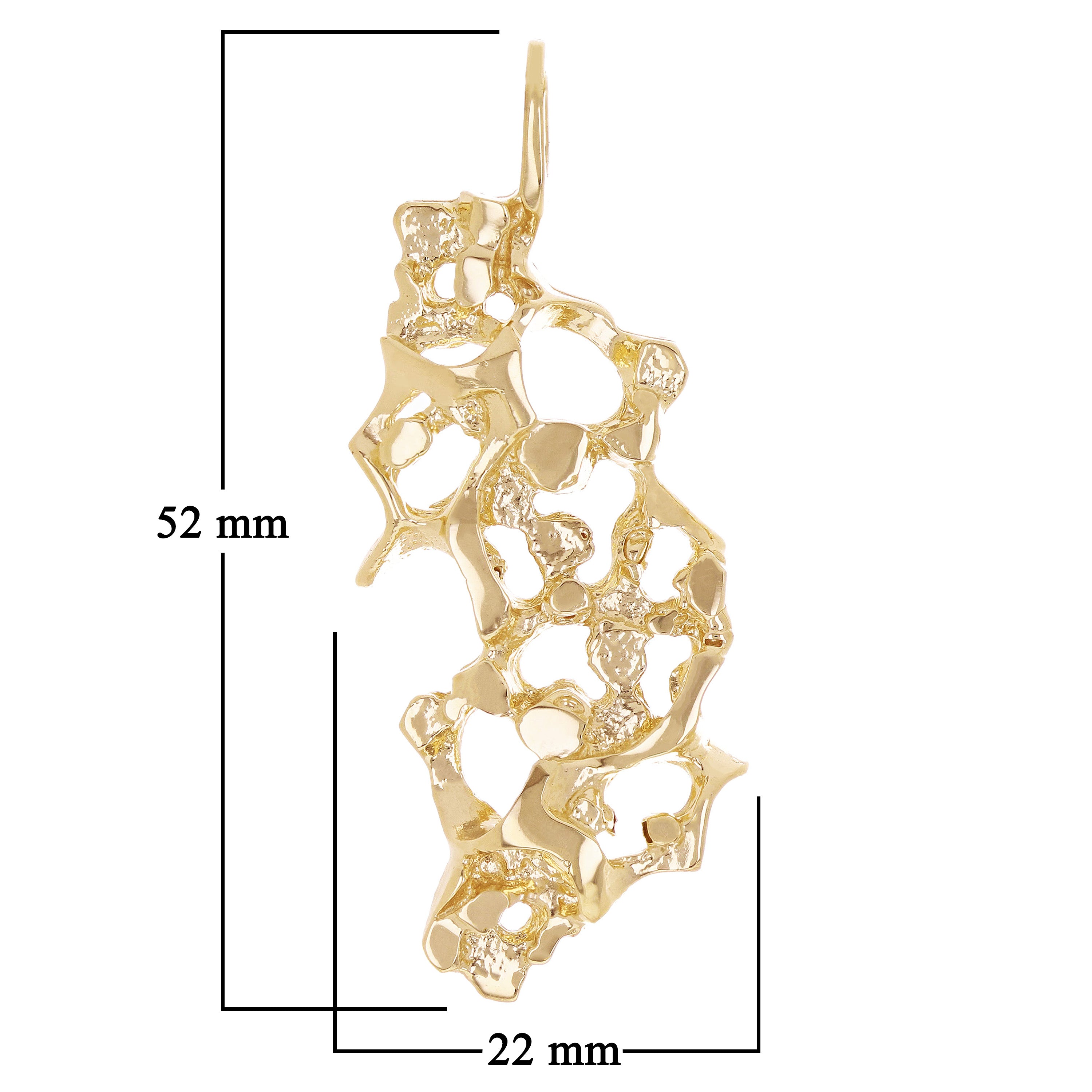 14k Yellow Gold Solid Free Form Nugget Charm Pendant 2" 10.6 grams