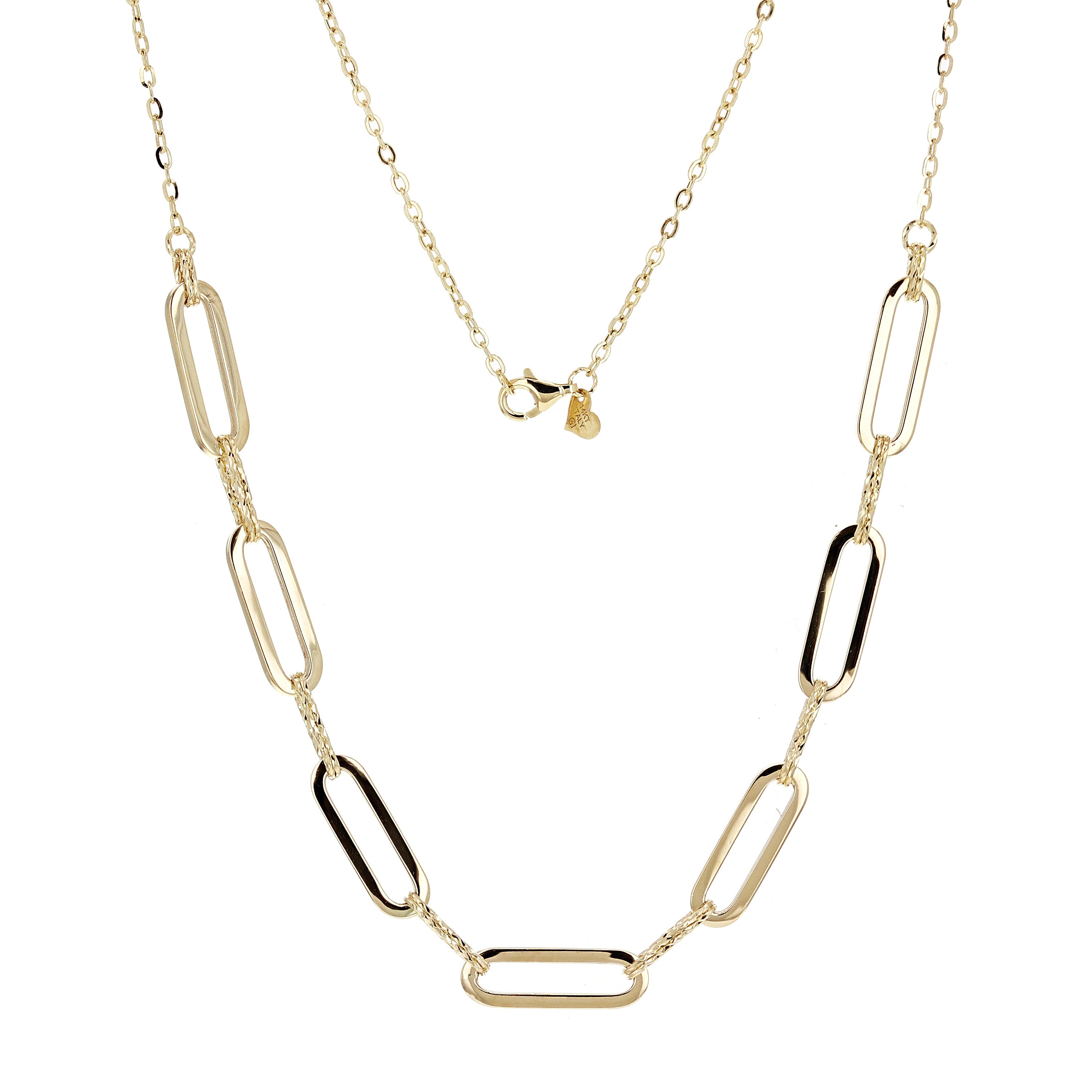 Italian 14k Yellow Gold Paper Clip Link Necklace, Bracelet & Earrings Set 9 grams
