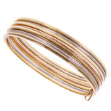 Italian 14k Tri-Color Gold Square Plain & Textured 7 Days Bangle Bracelet Set 8"
