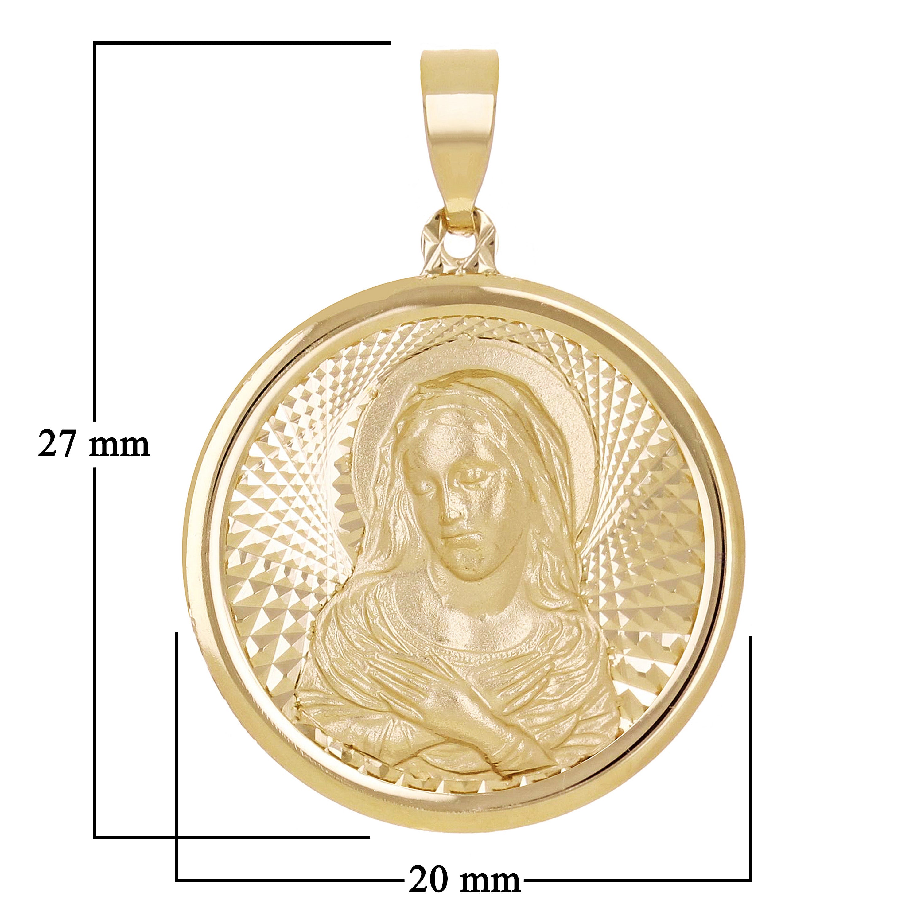 Italian 14k Yellow Gold Madonna Virgin Mary Medal Charm Pendant 1.1" 2.1 grams - 2.1 grams