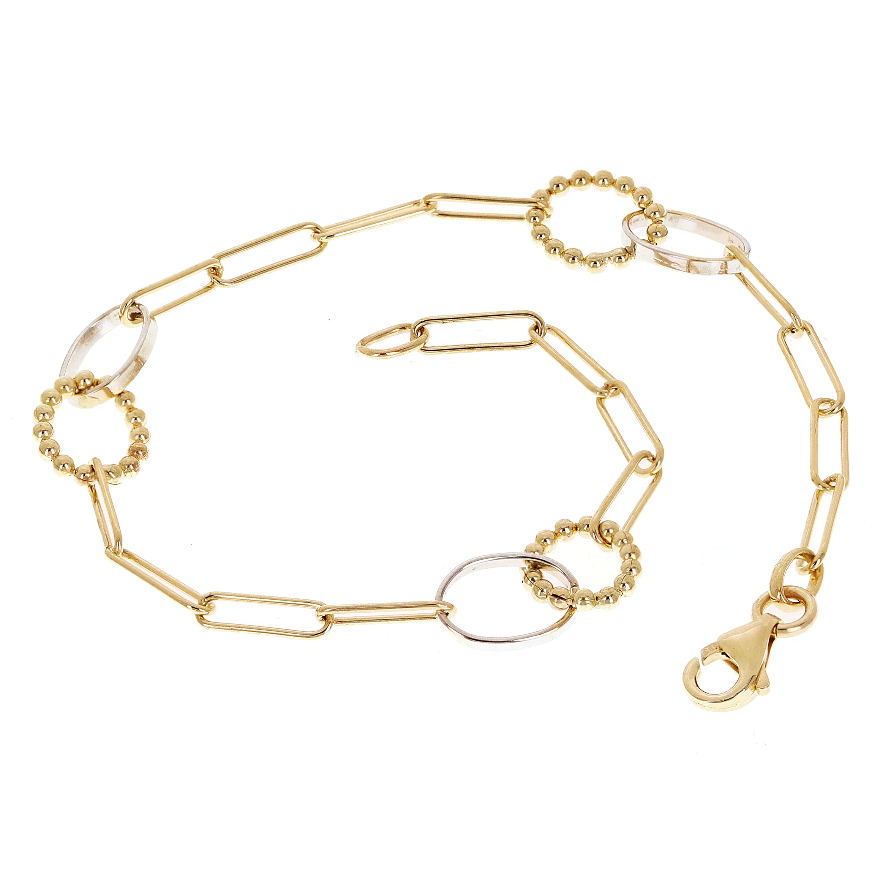 Italian 14k Two-Tone Gold Oval & Paperclip Link Bracelet 7.25" 7.7mm 2.8 grams