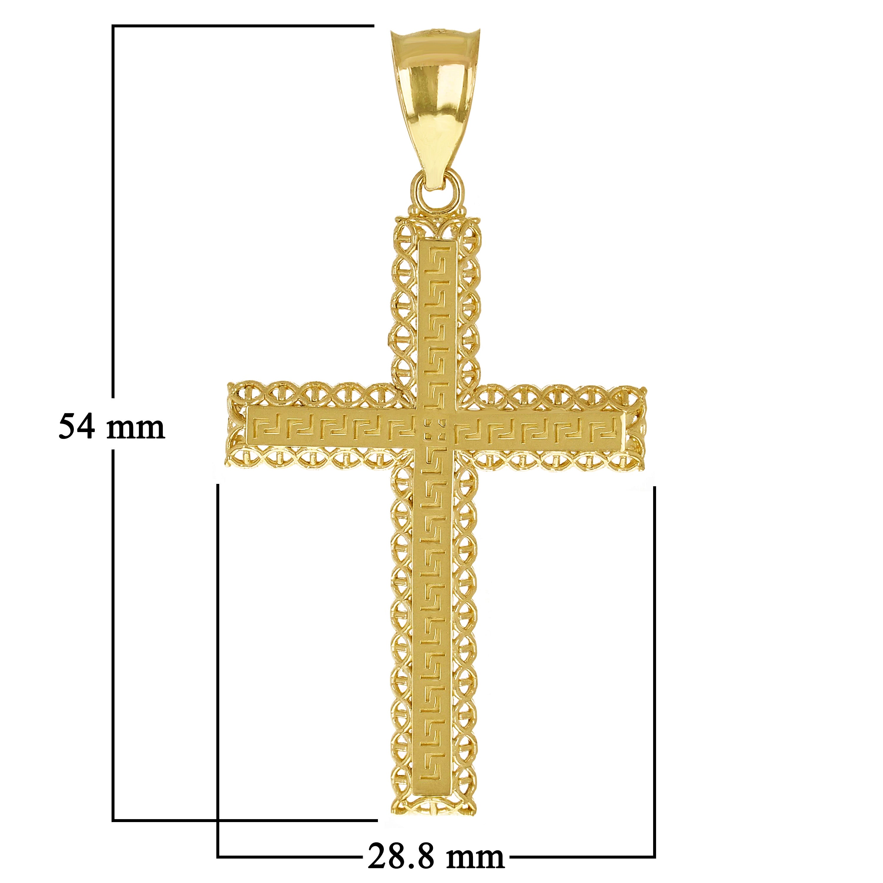 14k Yellow Gold 3D Filigree Greek Cross Pendant 2.1" 3.8 grams