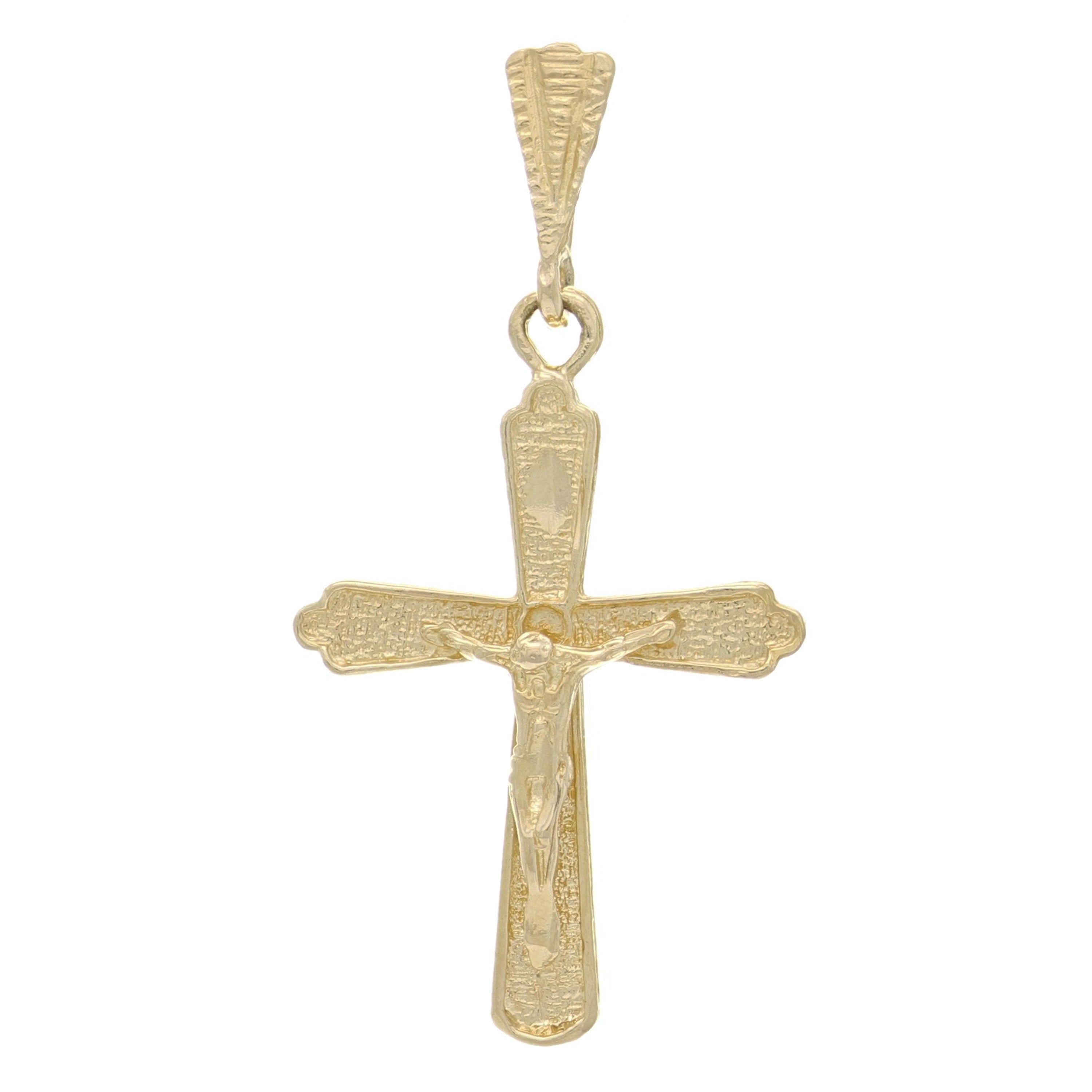 14k Yellow Gold Religious Jesus Christ Crucifix Cross Charm Pendant 1.3" 1.8g