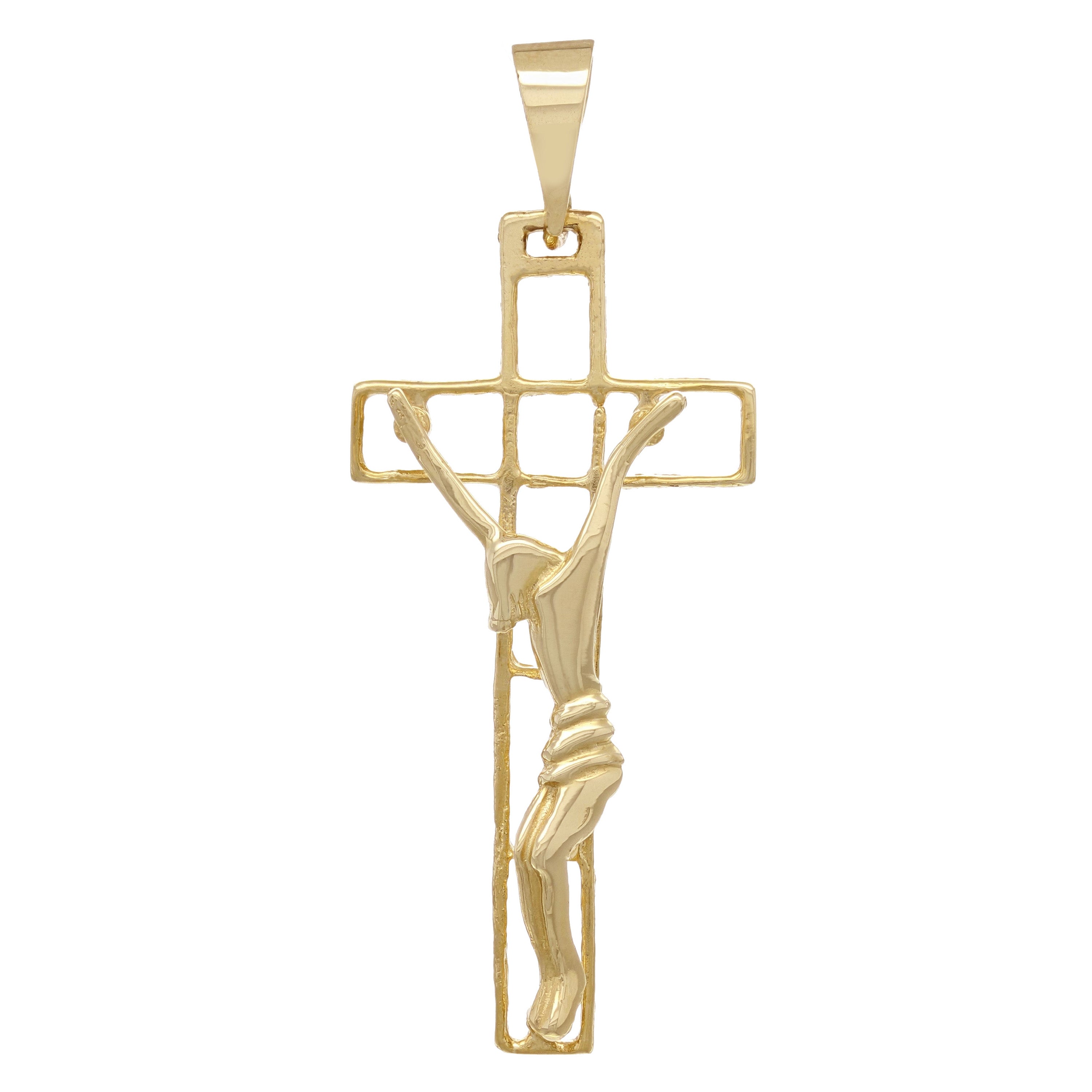 14k Yellow Gold Jesus Christ Crucifix Cross Religious Charm Pendant 2" 3.6 grams - Yellow
