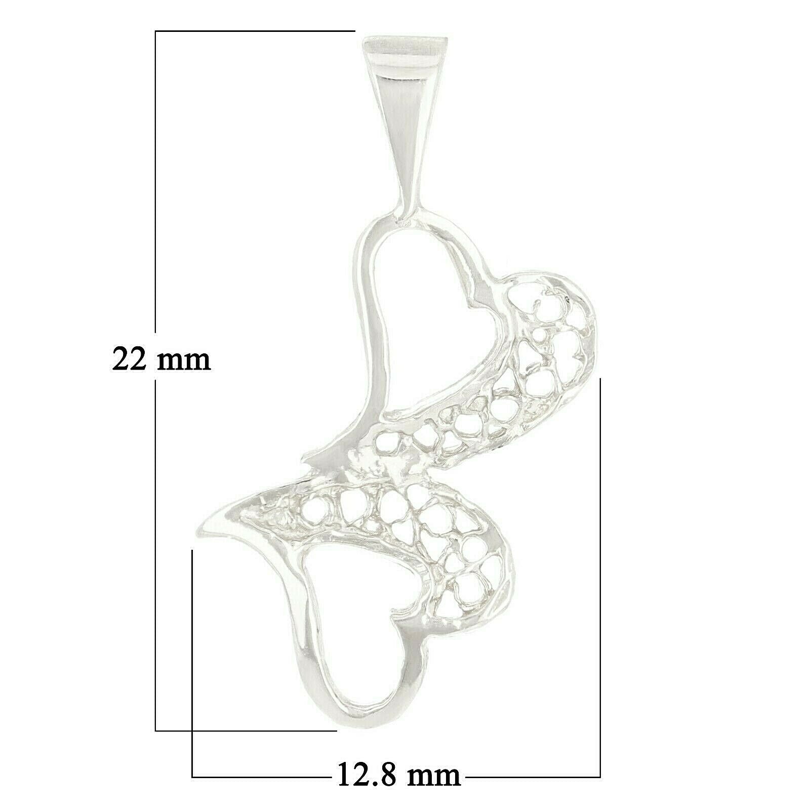 14K White Gold Double Heart Charm Pendant 0.8gram