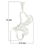 14K White Gold Double Heart Charm Pendant 0.8gram