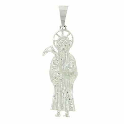 14k White Gold Solid Santa Muerte Grim Reaper Angel of Death Charm Pendant 7g