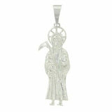 14k White Gold Solid Santa Muerte Grim Reaper Angel of Death Charm Pendant 7g