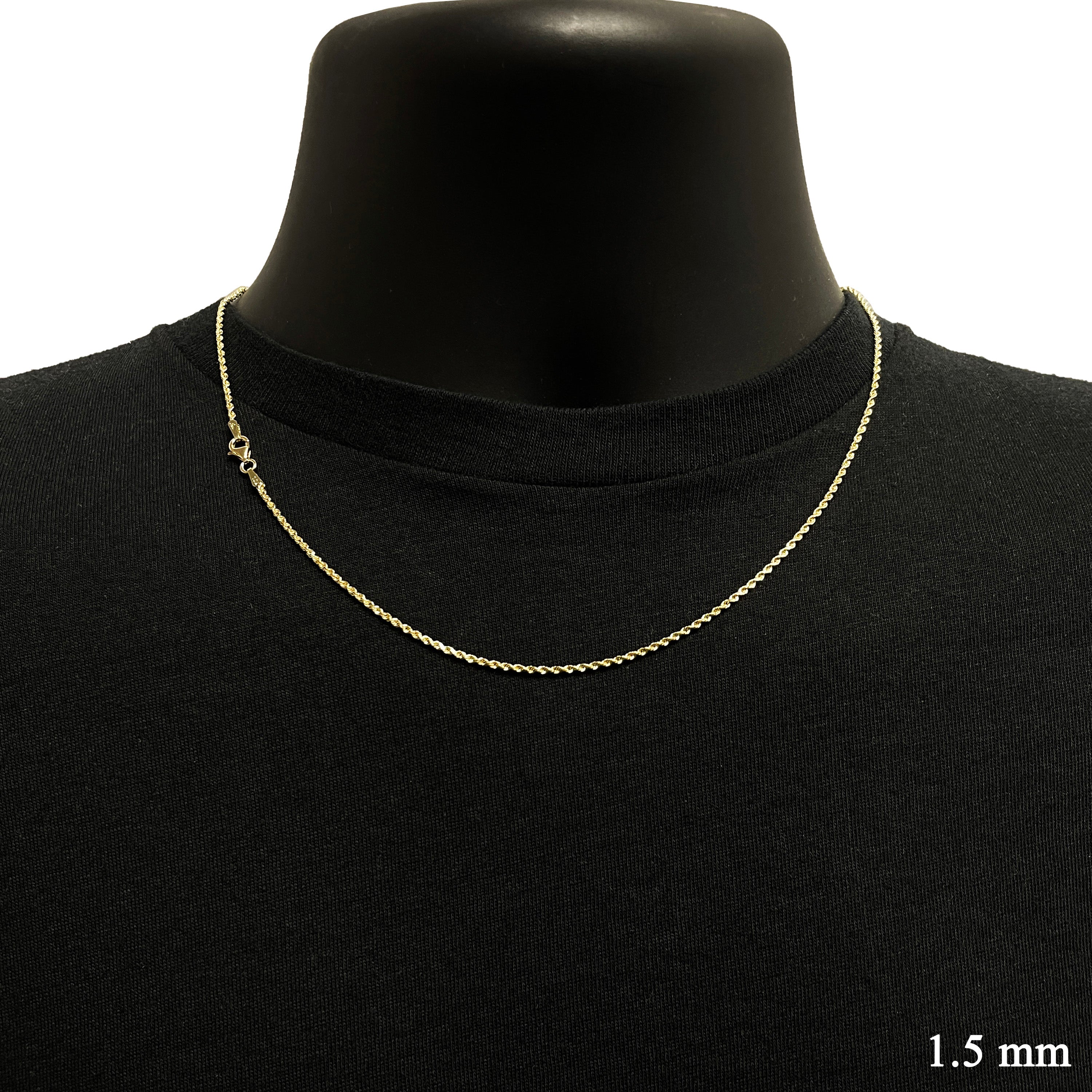 10k Yellow Gold Solid Diamond Cut Rope Chain Necklace 20" 1.5mm 3.9 grams - 1.5mm 3.9grams