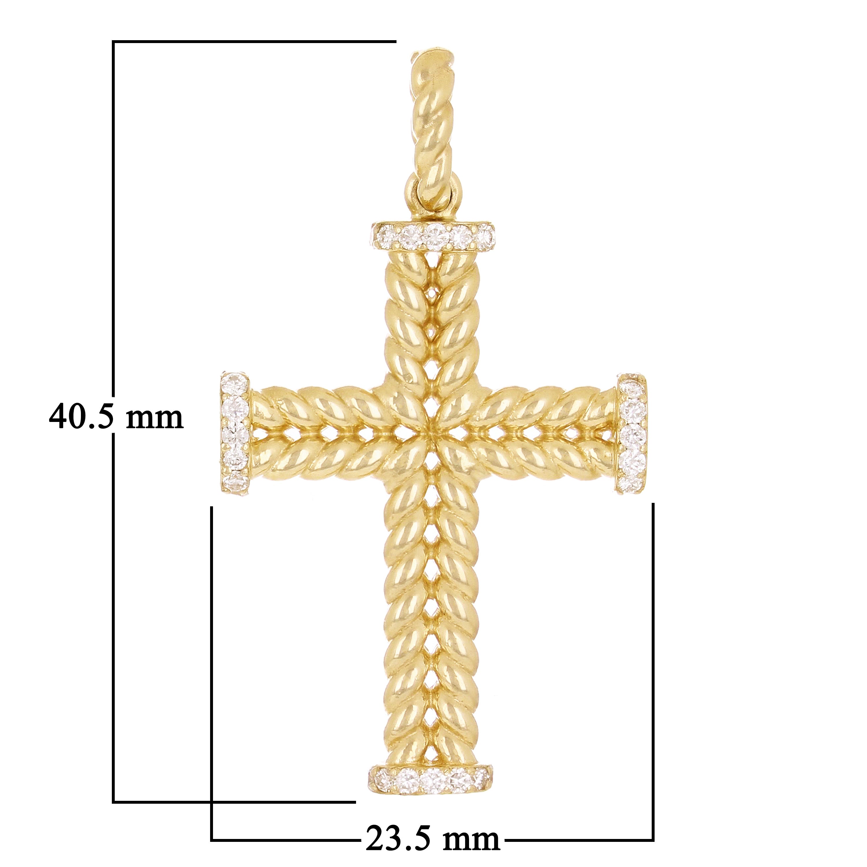 14k Yellow Gold 0.32ctw Diamond Wheat Cross Pendant 1.6" 6.6 grams