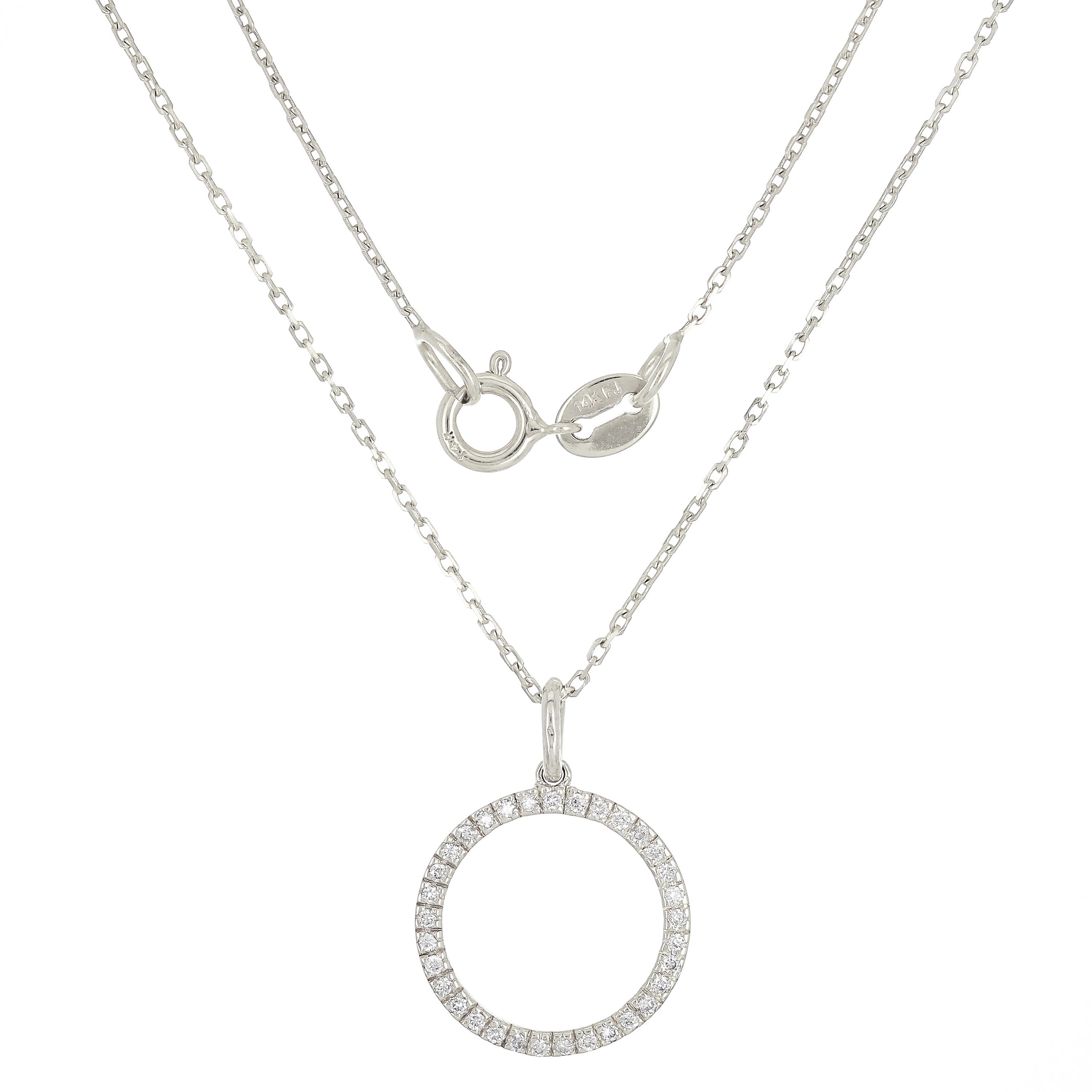 14k White Gold Diamond Eternity Pendant  Necklace 18" - White