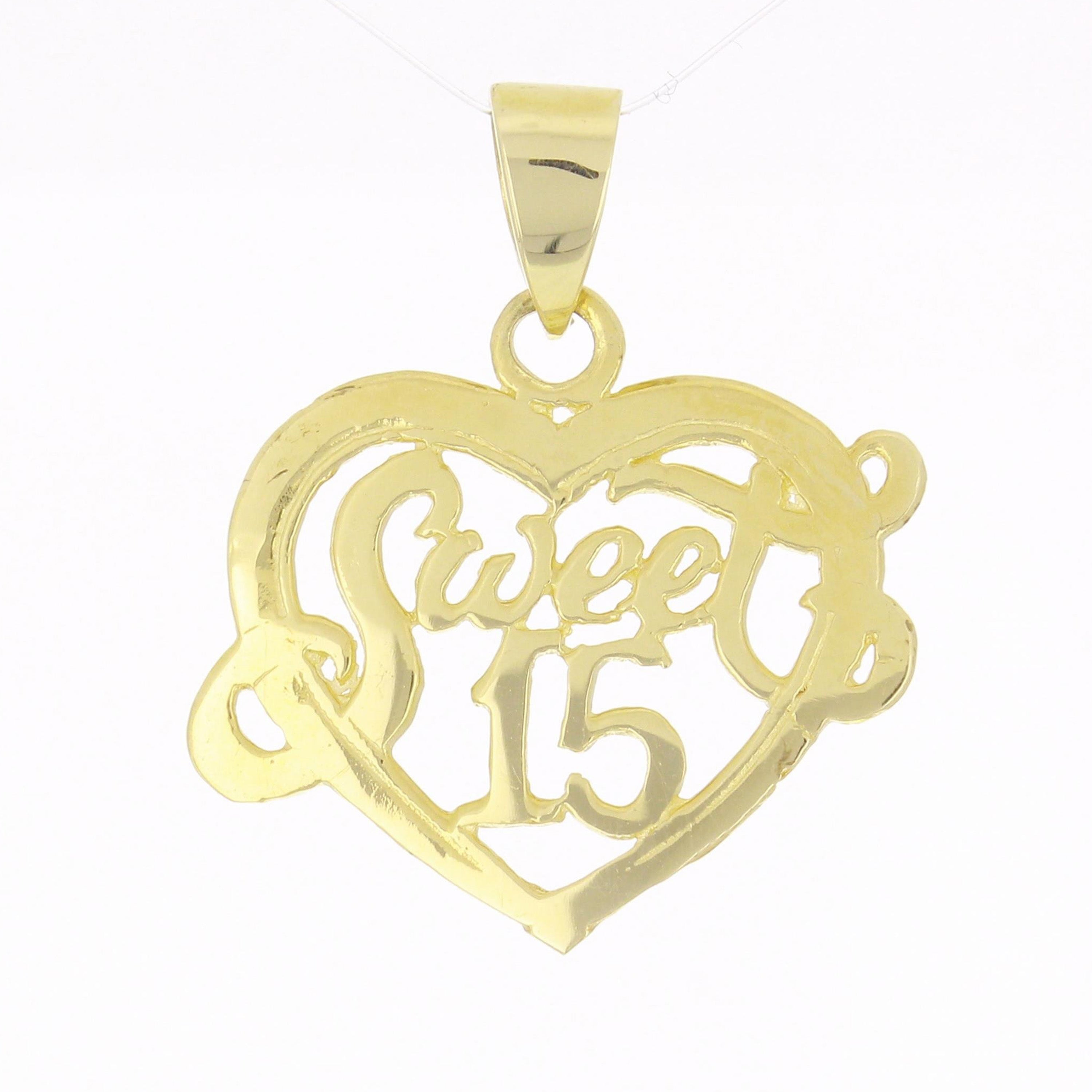 14k Yellow Gold Open Heart Sweet 15 Charm Pendant 1.4 grams