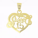 14k Yellow Gold Open Heart Sweet 15 Charm Pendant 1.4 grams