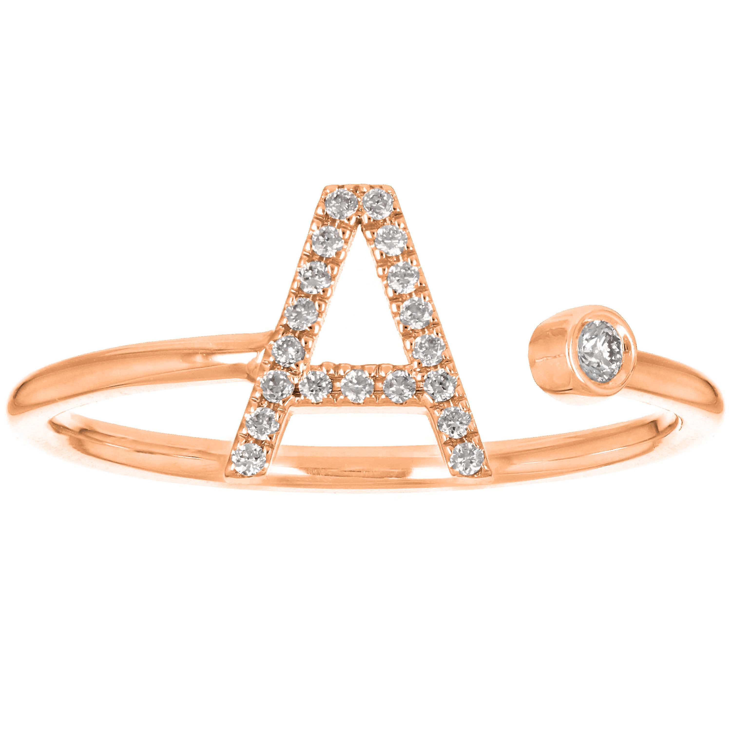 14k Rose Gold Diamond Initial Letter A Ring Size 6 - Letter A,Rose