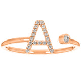 14k Rose Gold Diamond Initial Letter A Ring Size 6 - Letter A,Rose