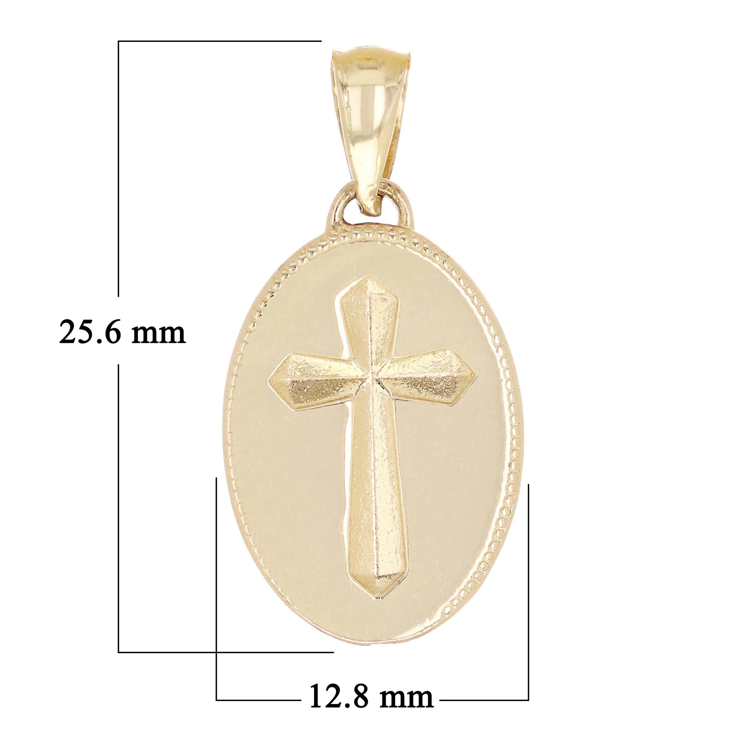 14k Yellow Gold Oval Cross Medal Charm Pendant 2.9 grams