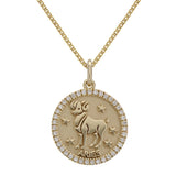 14k Yellow Gold Diamond Zodiac Sign Aries Pendant Necklace 18" - Aries,Yellow