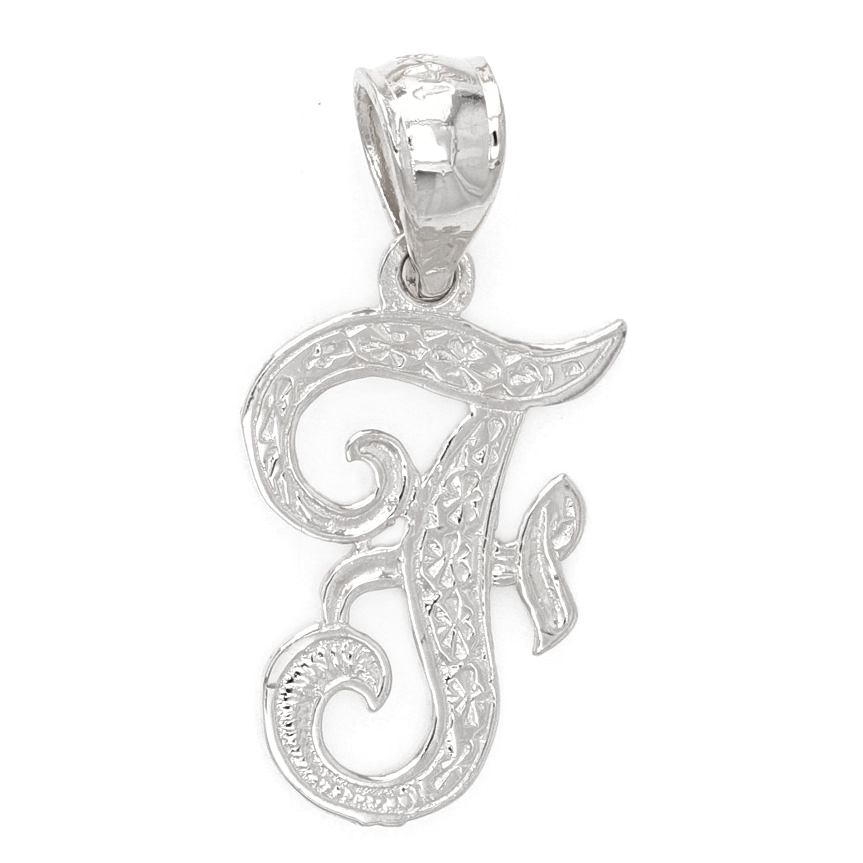 14k White Gold Initial Letter F Alphabet Charm Pendant - Letter F,White