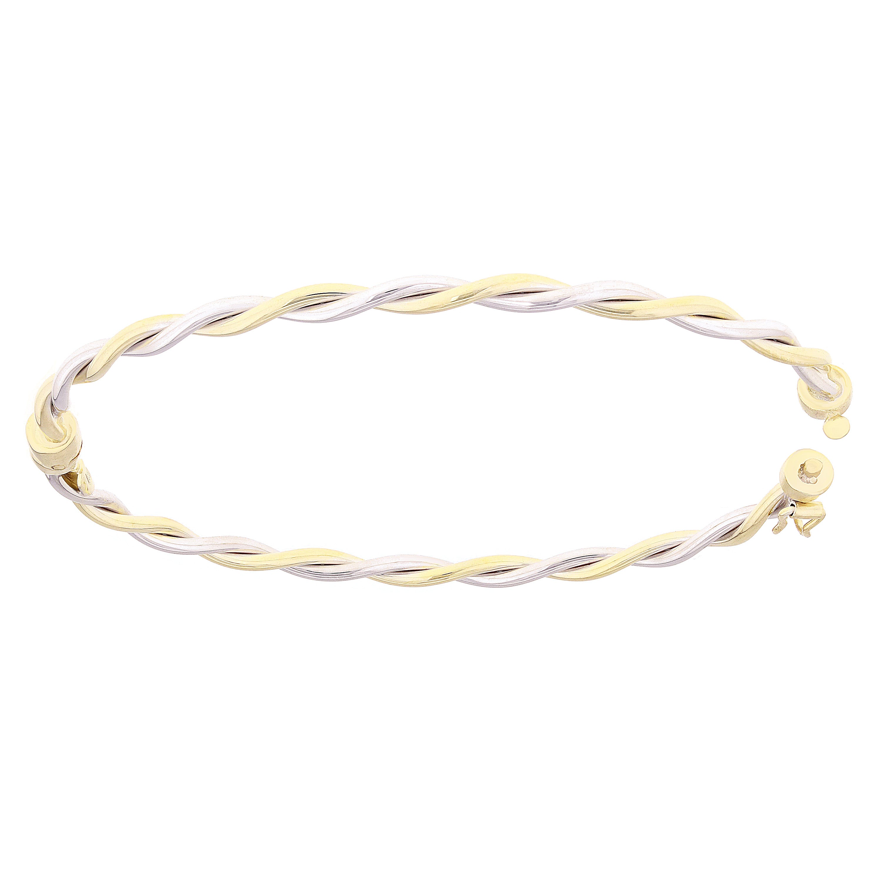 Italian 14k Yellow & White Gold Twisted Hollow Oval Bangle Bracelet