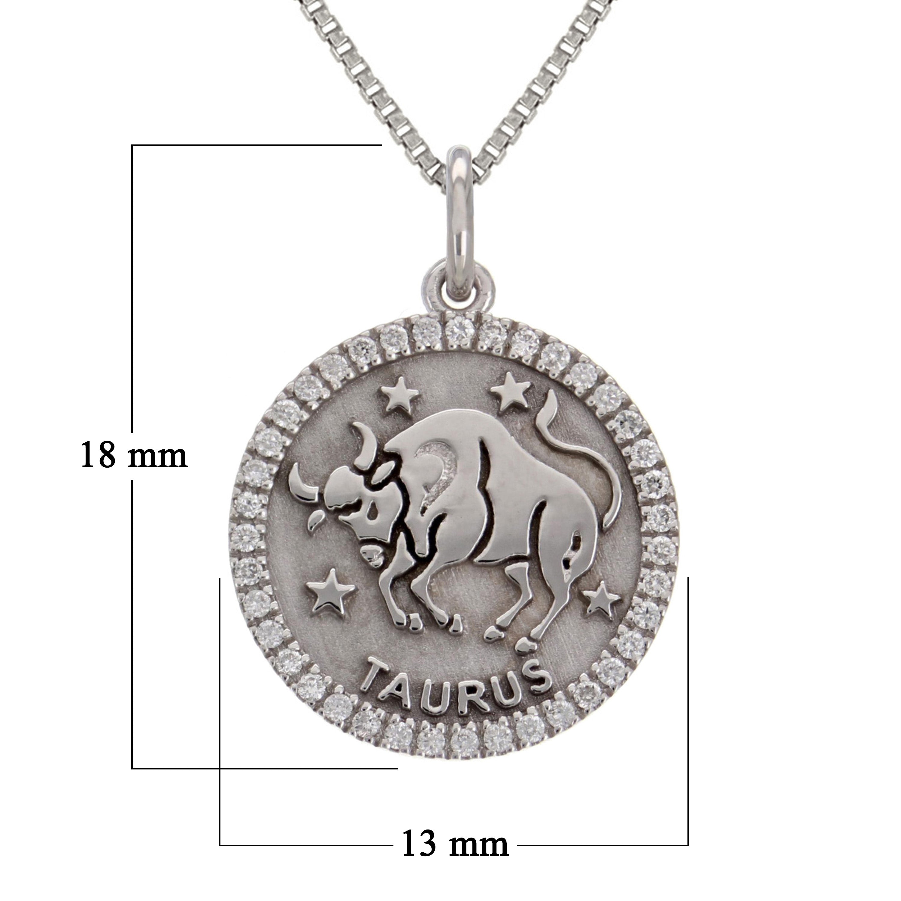 14k White Gold Diamond Zodiac Sign Taurus Pendant Necklace 18" - Taurus,White
