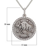 14k White Gold Diamond Zodiac Sign Taurus Pendant Necklace 18" - Taurus,White