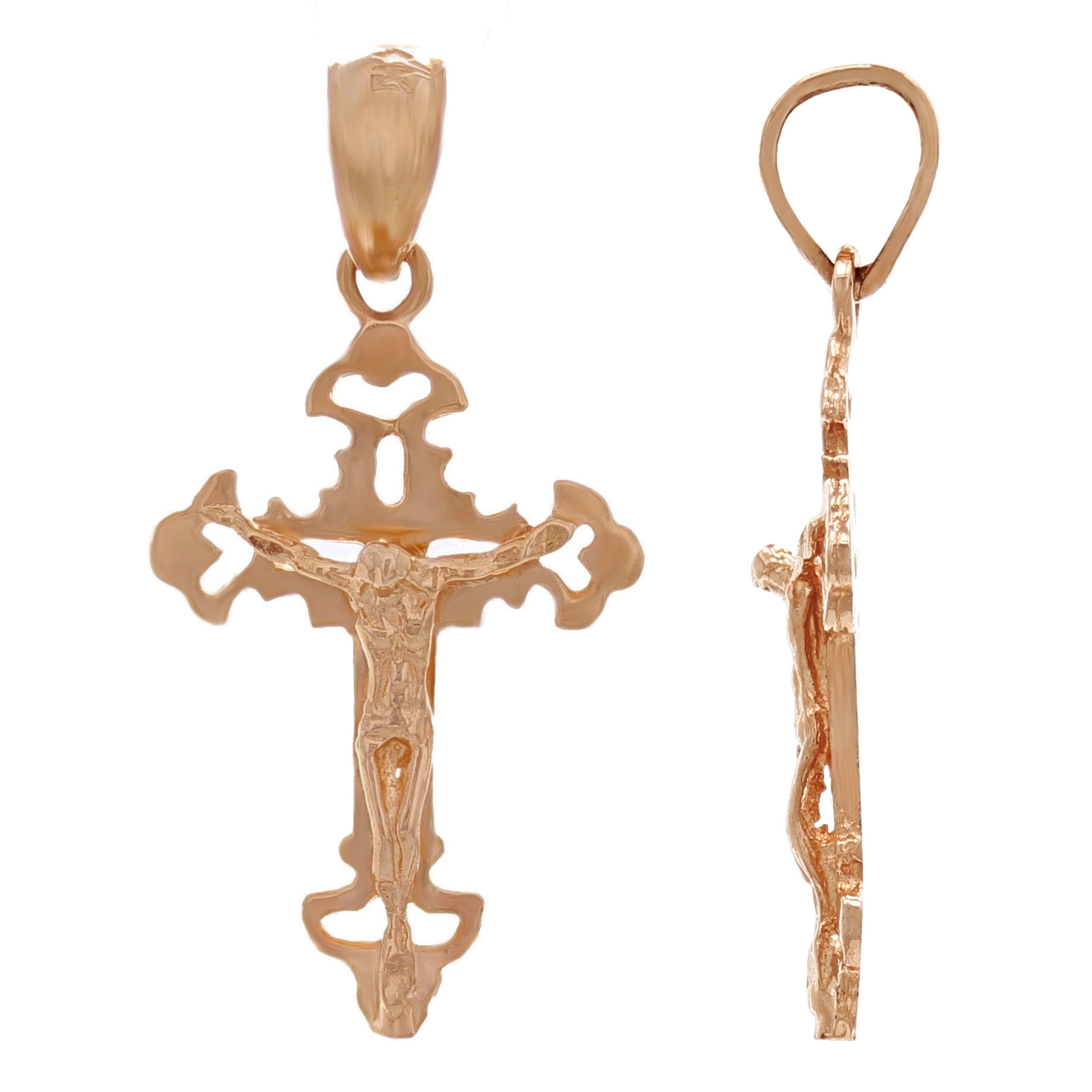 14k Rose Gold Solid Jesus Christ Crucifix Cross Religious Charm Pendant 1.2grams - Rose
