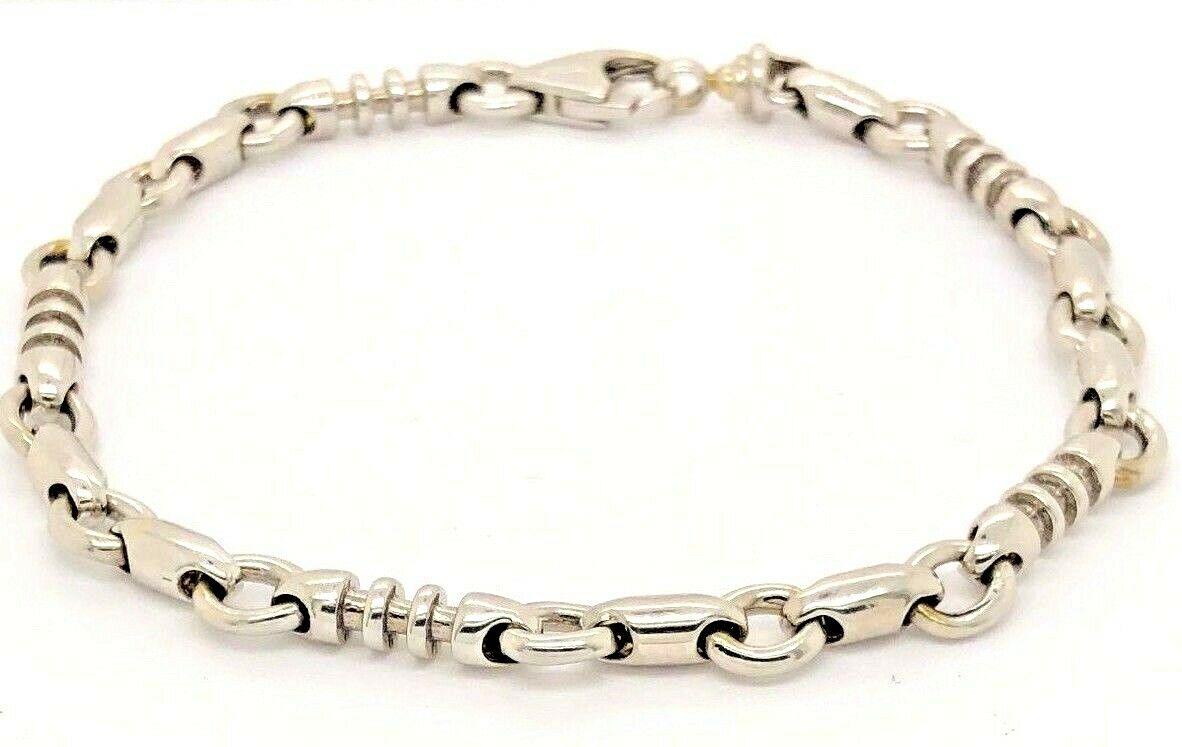 14k White Gold Handmade Fashion Link Bracelet 9" 6.3mm 26.5 grams - 9"