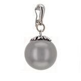 14k White Gold 13.5mm Black Cultured Tahitian Pearl Drop Pendant