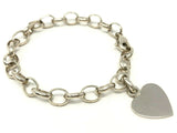 14k White Gold Rolo Link Chain Heart Charm Bracelet 7" 15.6 grams
