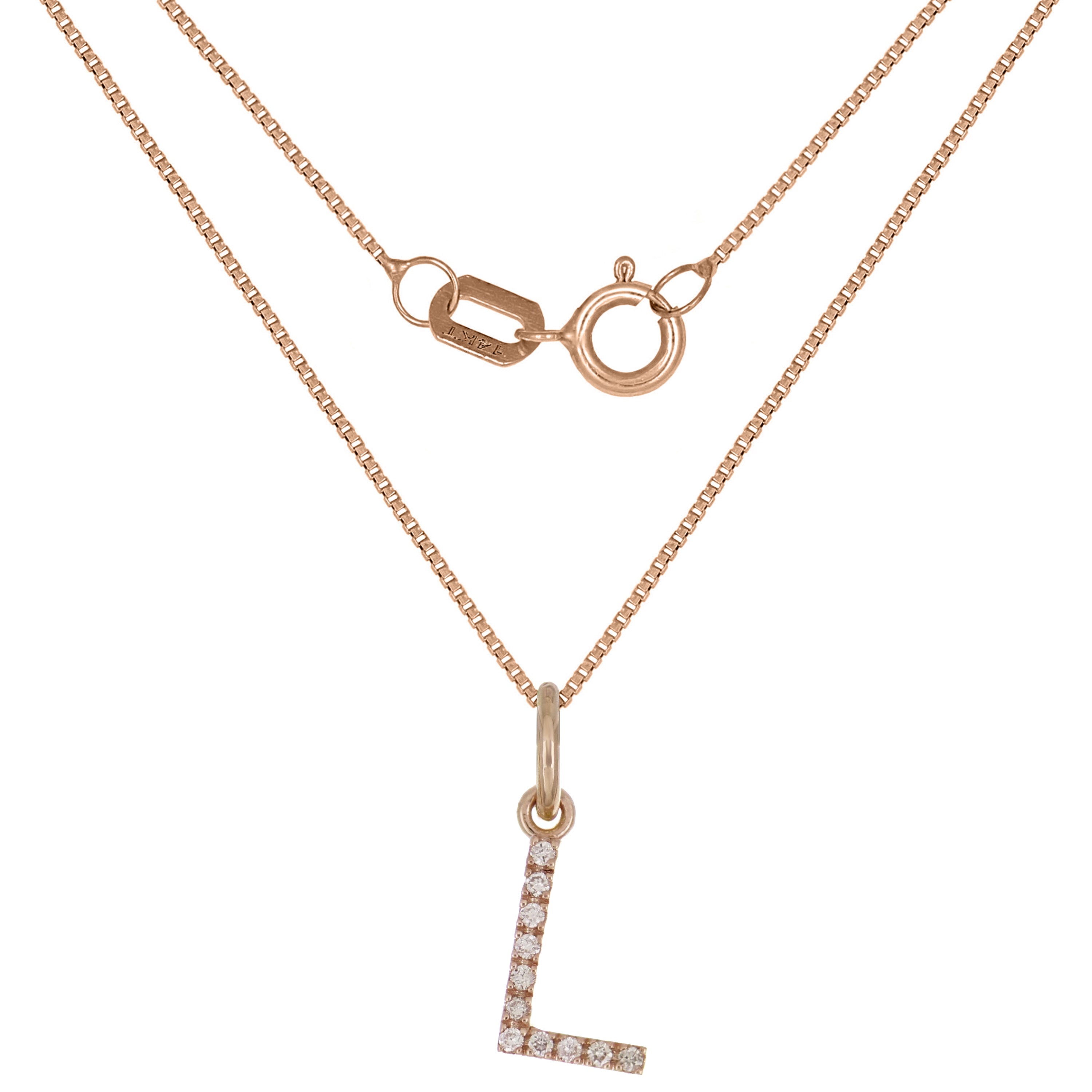 14k Rose Gold Diamond Initial Letter L Charm Pendant Necklace 18" - Letter L,Rose