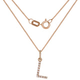 14k Rose Gold Diamond Initial Letter L Charm Pendant Necklace 18" - Letter L,Rose