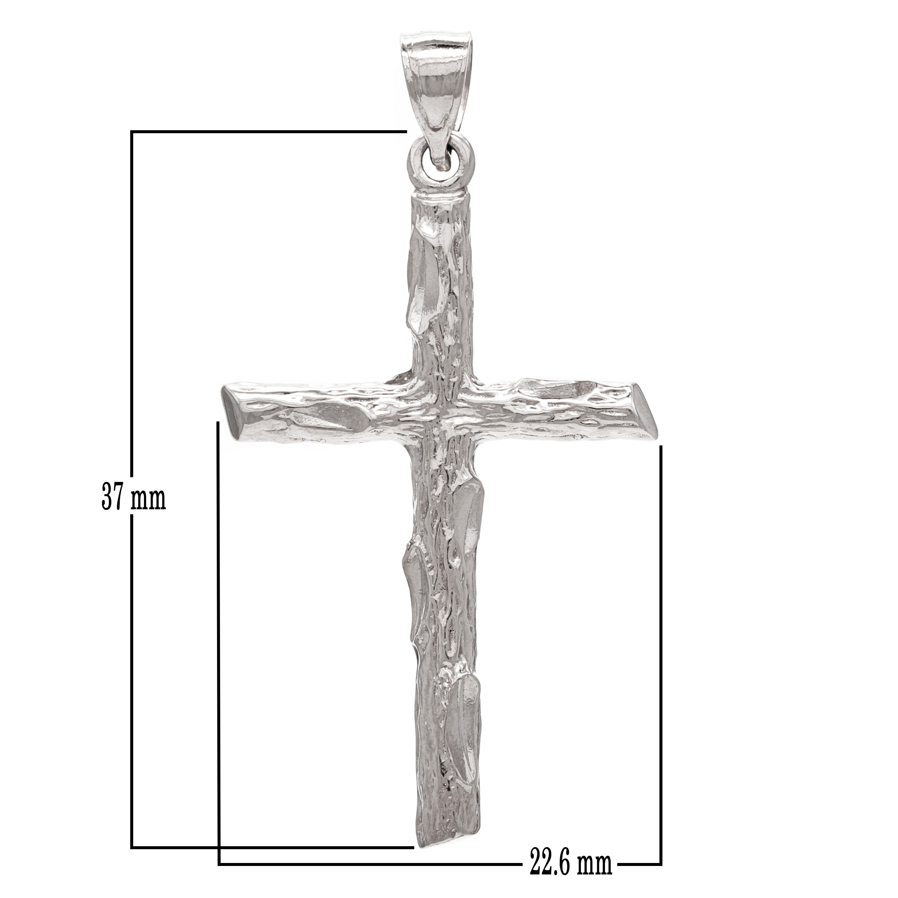 14k White Gold Religious Wood Bark Tree Trunk Cross Charm Pendant 2.6grams - White
