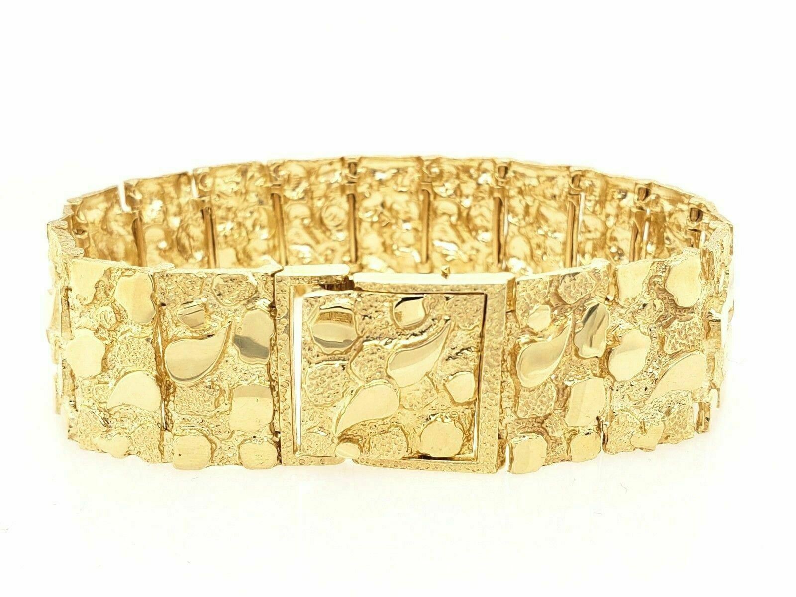 Men's 10k Yellow Gold Solid Nugget Bracelet Link 8-8.5" 21.5mm 59-60 grams