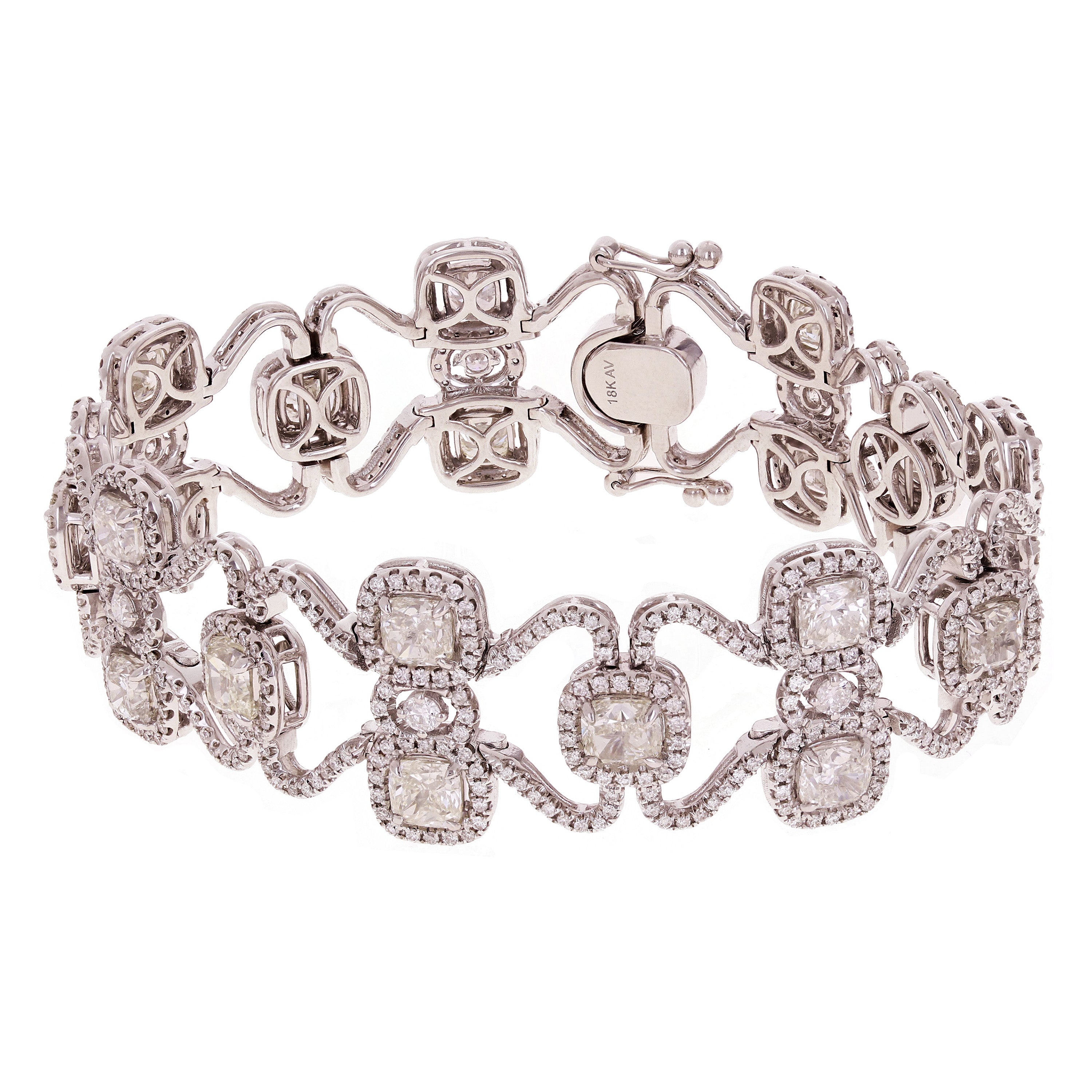 18k White Gold Fancy Shape Designer13.50ct Diamond Bracelet 7.5"