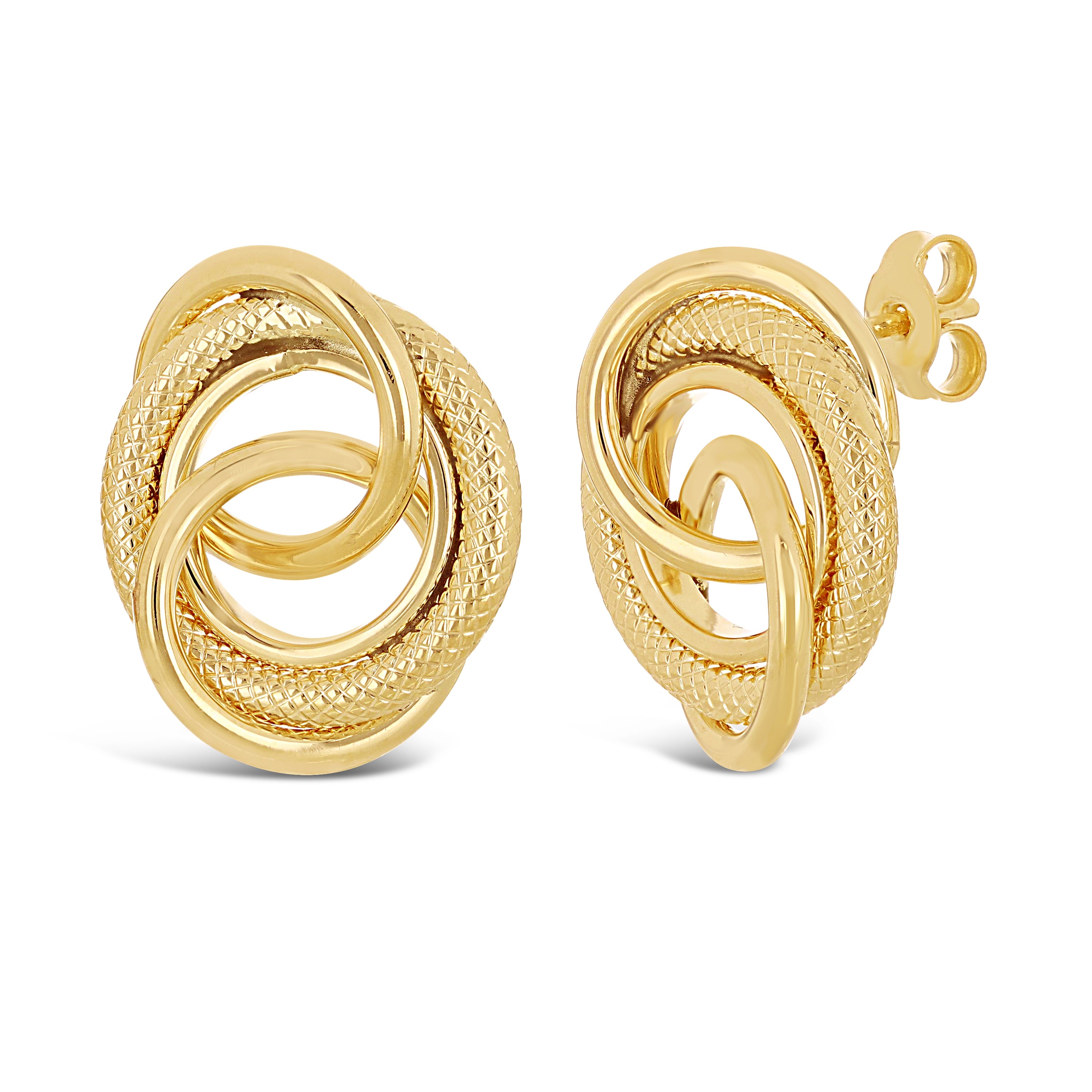 Italian 14k Yellow White or Rose Gold Rope Eternity Love Knot Stud Earrings