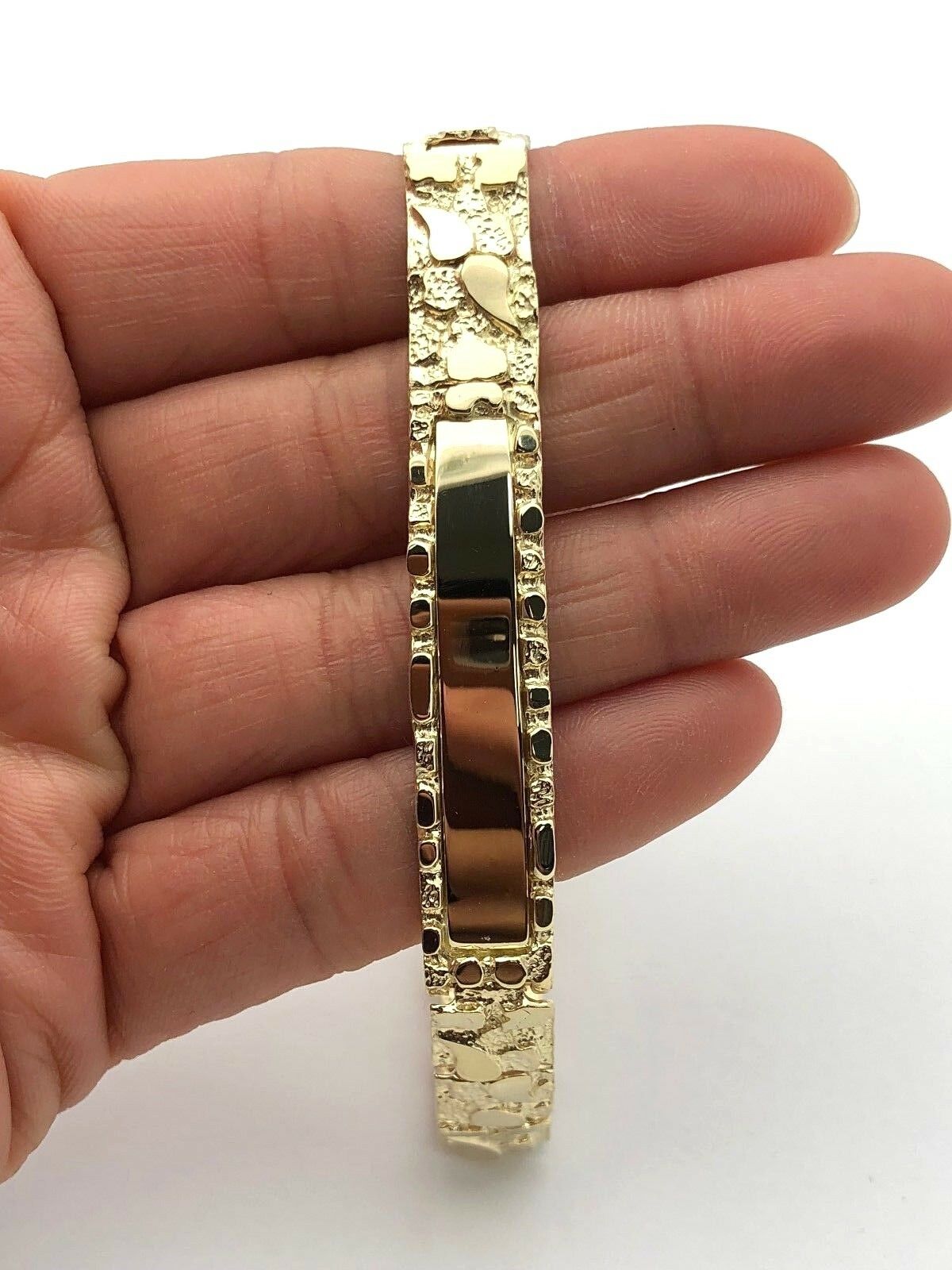 14k Yellow Gold Nugget ID Bracelet Adjustable 8"-8.5" 10mm - 26.7 grams