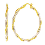 Italian 14k Yellow & White Gold Hollow Round Twisted Earrings 1.6" 3mm 2.1 grams