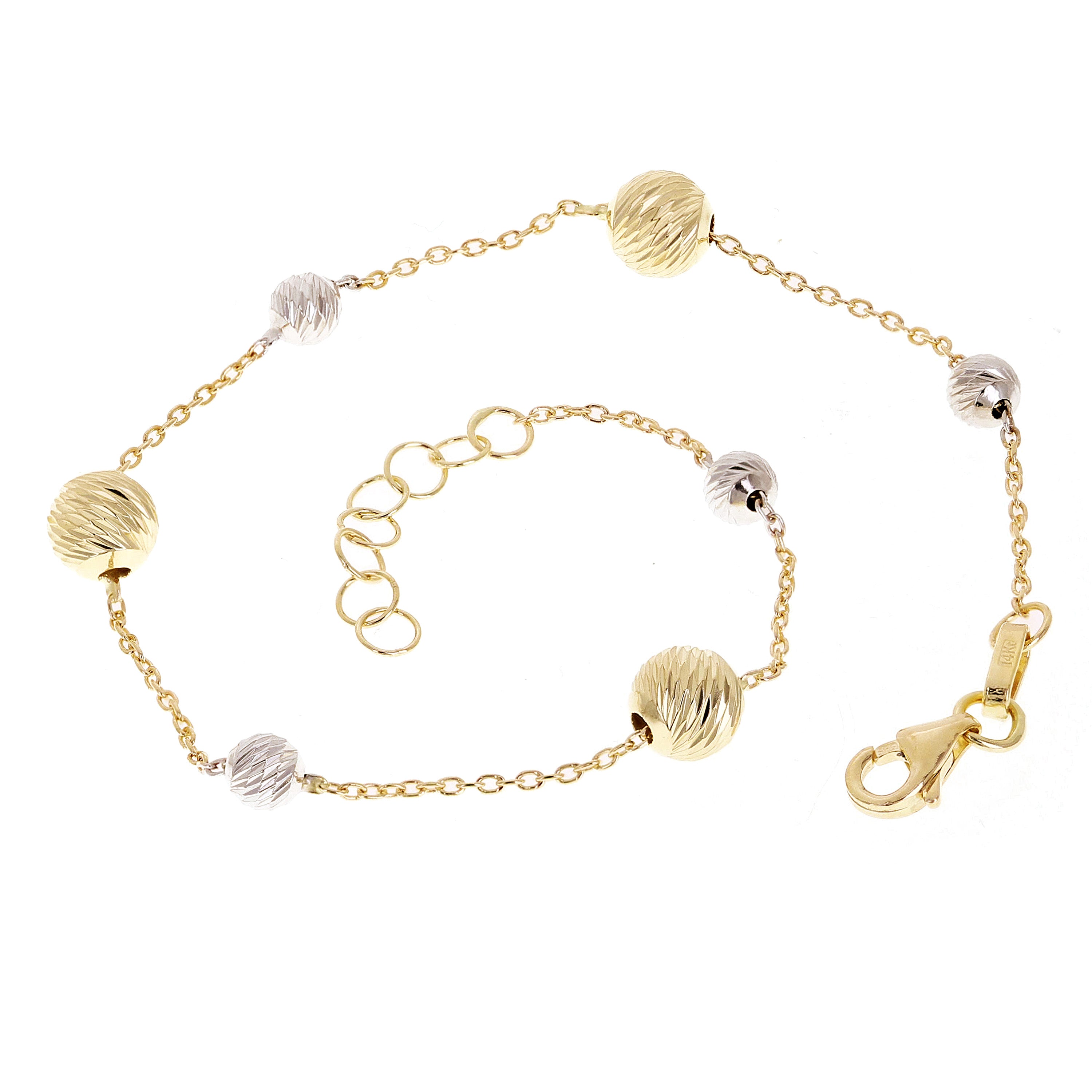 Italian 14k Two-Tone Gold Diamond Cut Ball Bead Station Bracelet 8.25" 4 & 6mm - 8.25" 6mm