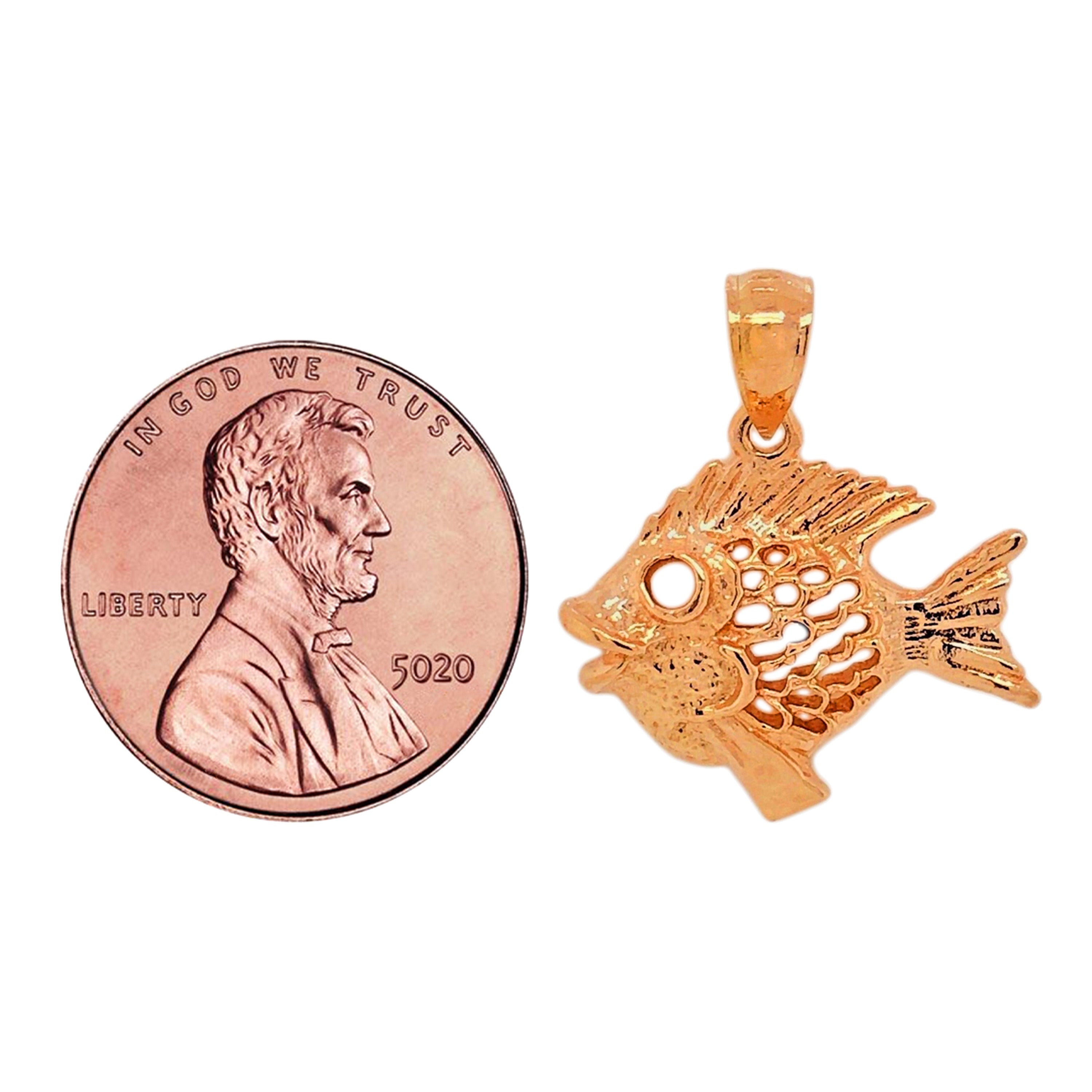 14k Rose Gold Sea Life Discus Fish Pendant - Rose