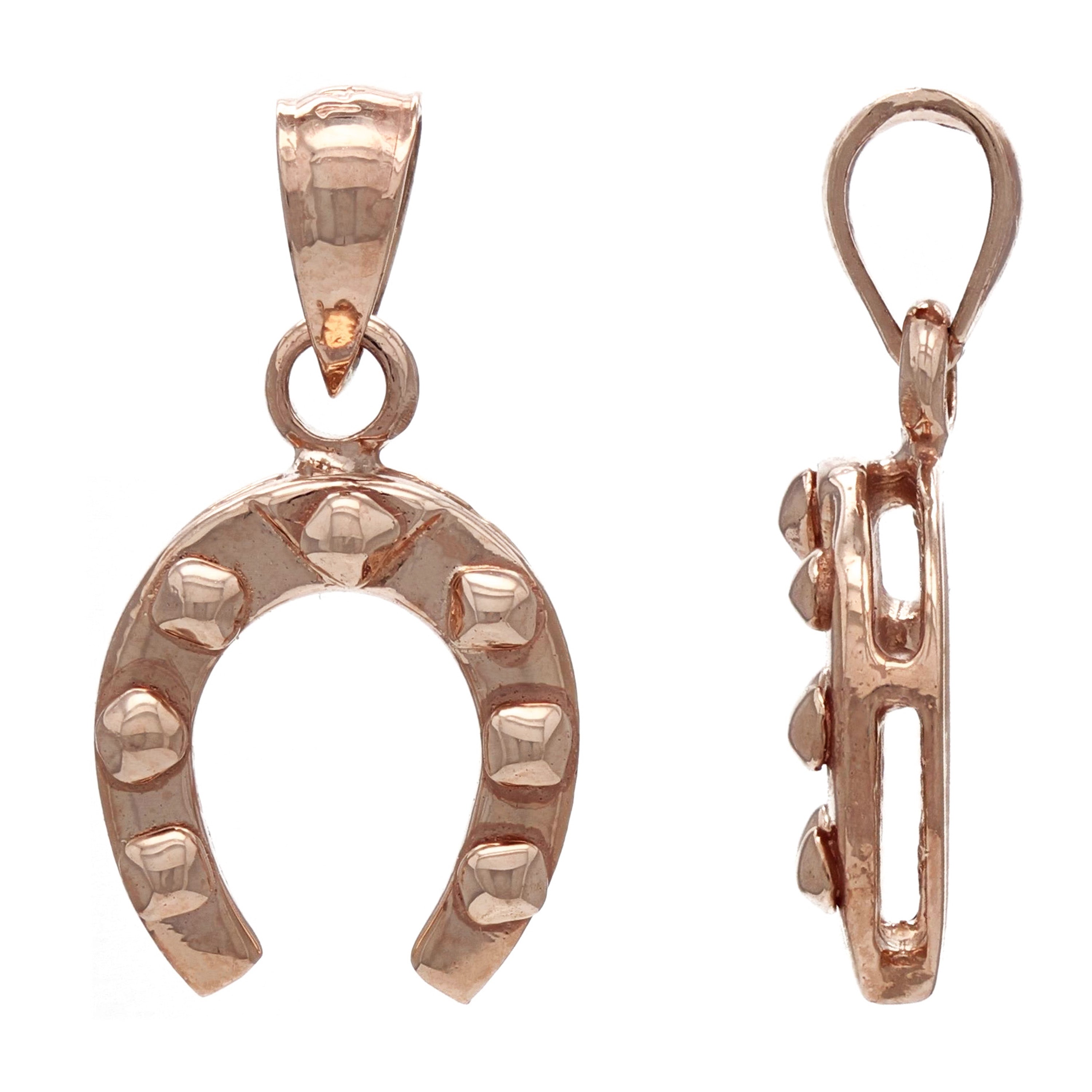 14k Rose Gold Horseshoe Good Luck Charm Pendant - Rose