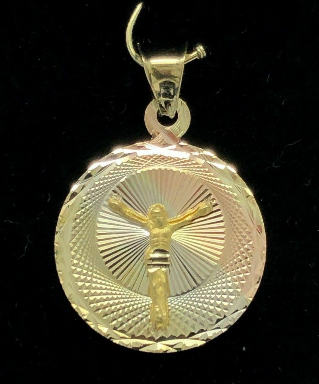 14k Tri Color Gold Cross Jesus Christ Crucifix Medal Charm Pendant 23.6mm 1.3g