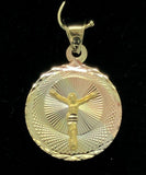 14k Tri Color Gold Cross Jesus Christ Crucifix Medal Charm Pendant 23.6mm 1.3g