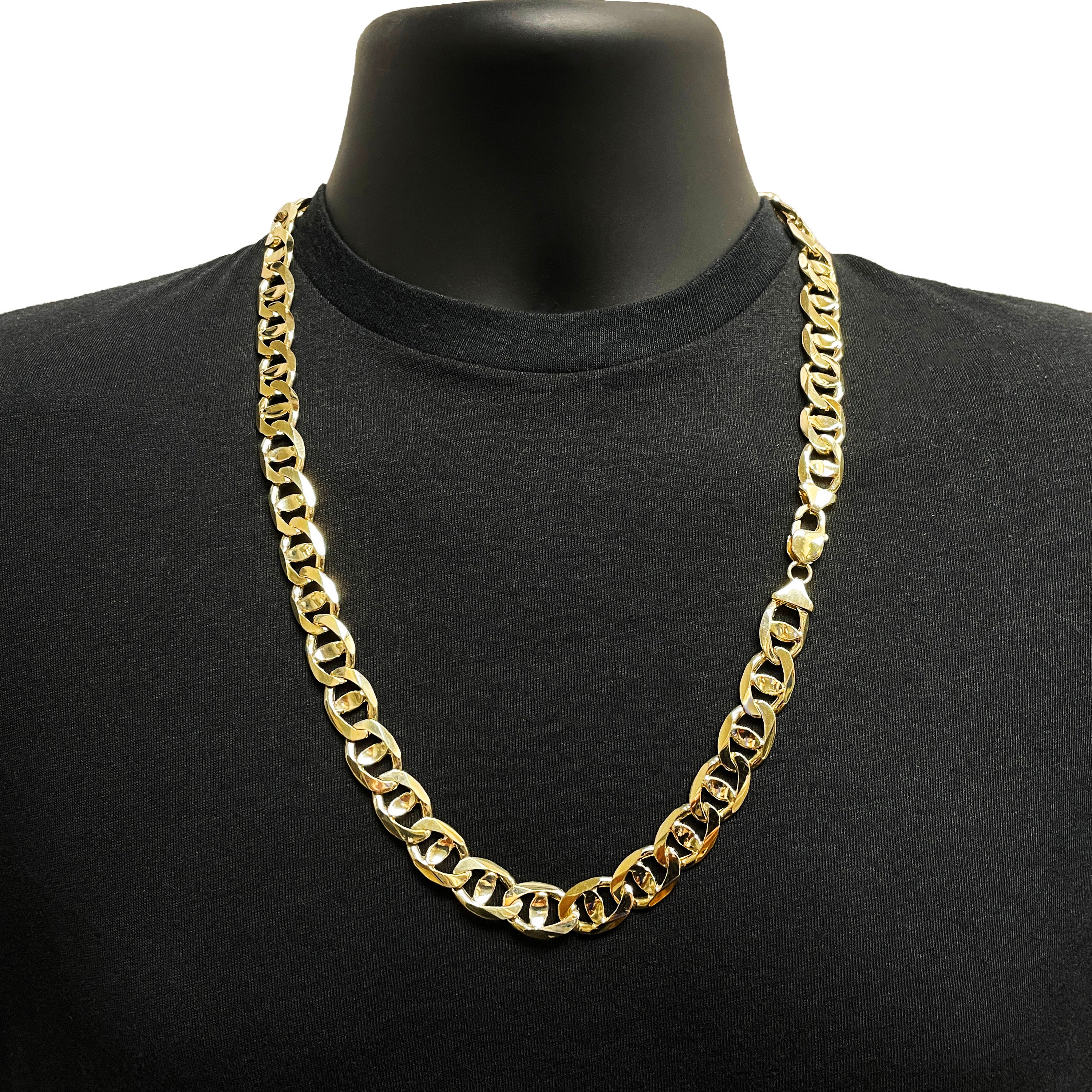 Men's 10k Yellow Gold Solid Concave Mariner Chain Necklace 20" 13mm 111.5 grams - 20" 111.5 grams