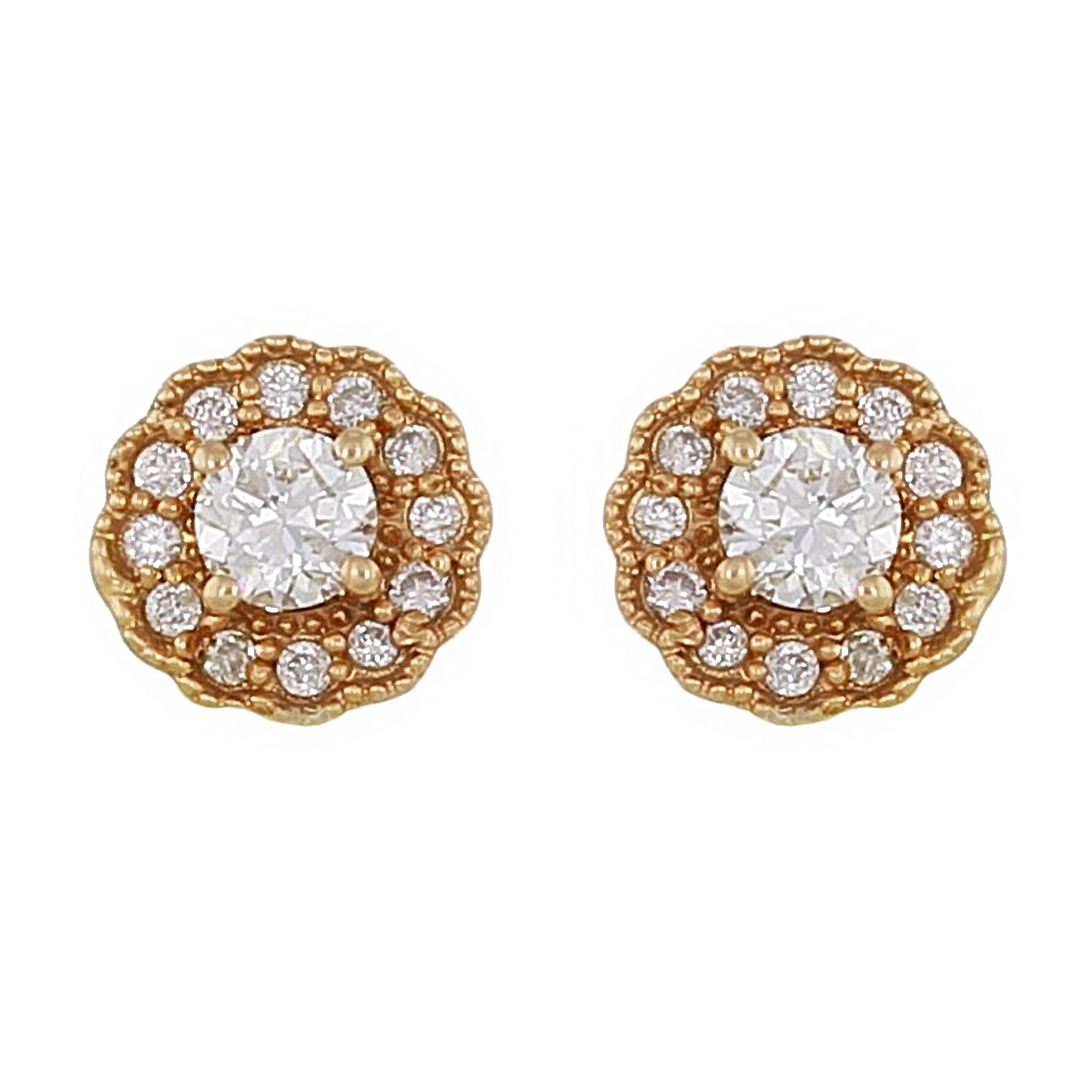 14k Yellow Gold 0.30ctw Diamond Round Halo Stud Earrings