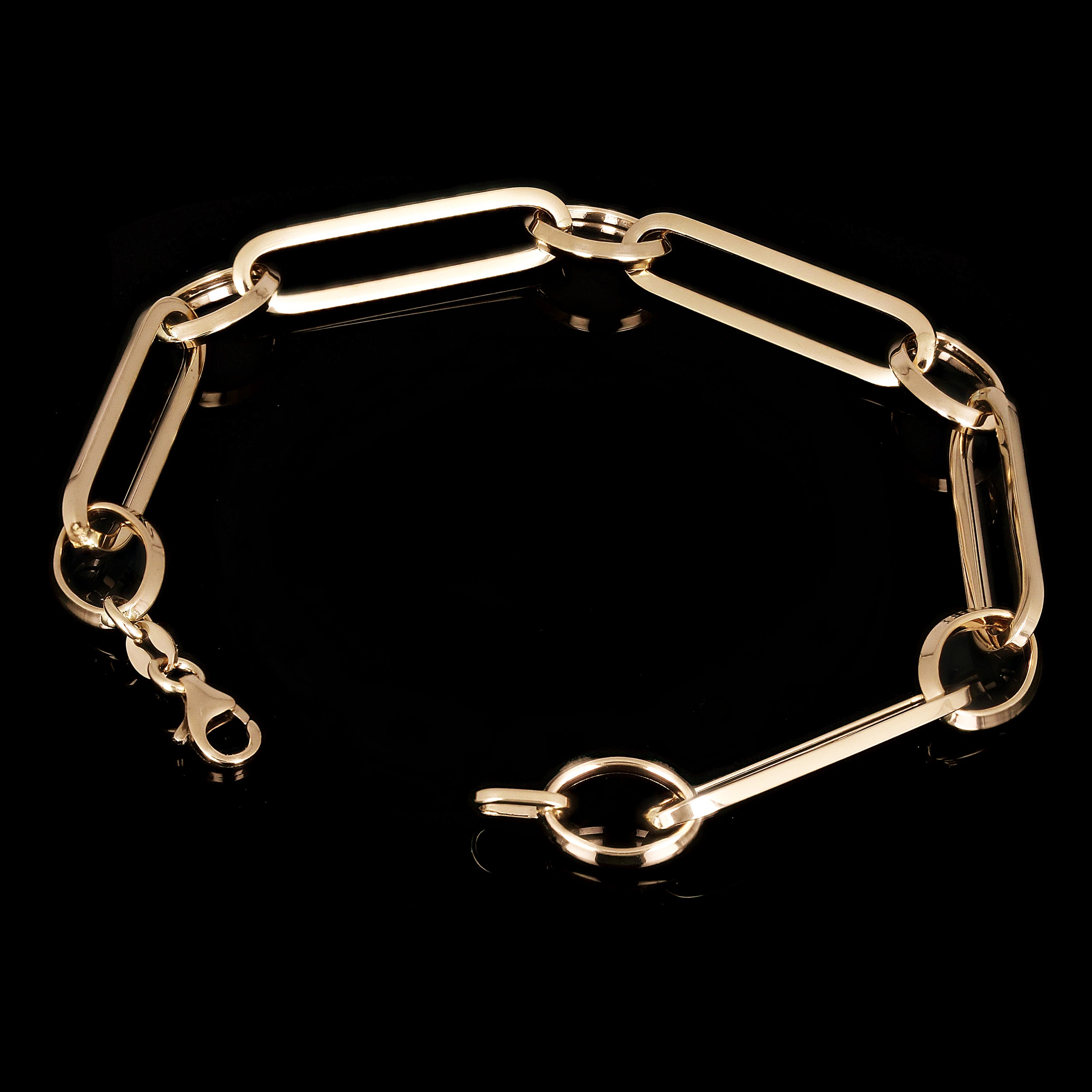 Italian 14k Yellow Gold Hollow Oval & Paper Clip Chain Bracelet 7.75" 3.8 grams